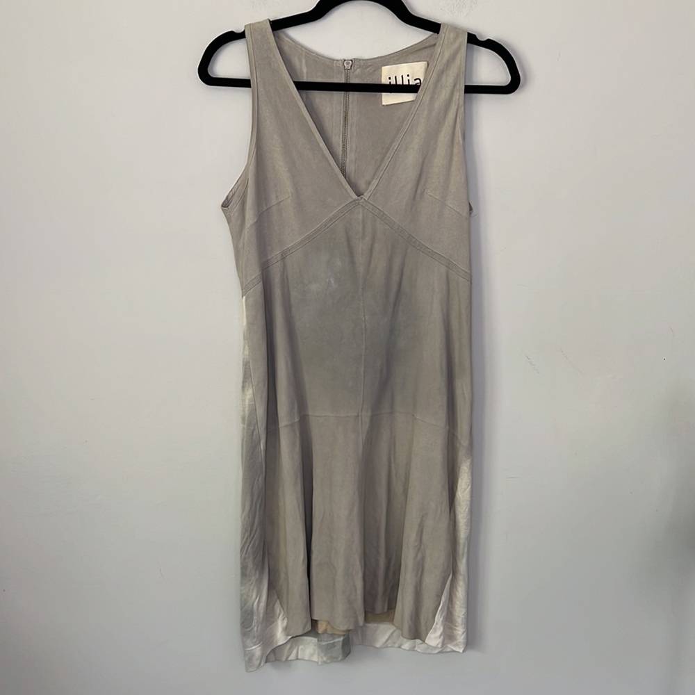 ILLIA Ash Gray Leather V-Neck Dress